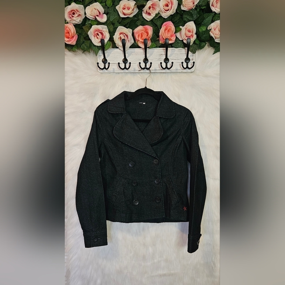 Red Star Dark Wash Denim Cropped Doublebreasted Jacket